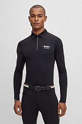 Equestrian training polo shirt in power-stretch material, Black