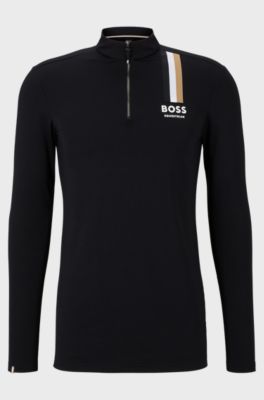Reitsport-Trainingsshirt mit Signature-Streifen und Logo, Schwarz