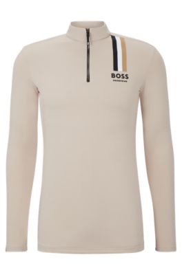 Equestrian training shirt with signature stripe and logo, Beige