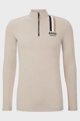Reitsport-Trainingsshirt mit Signature-Streifen und Logo, Beige