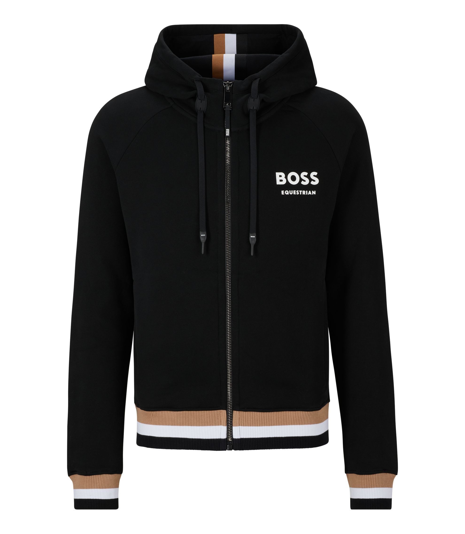 BOSS - Equestrian cotton zip-up hoodie with signature stripes and