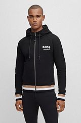 Equestrian cotton hoodie with signature stripes and logo, Black