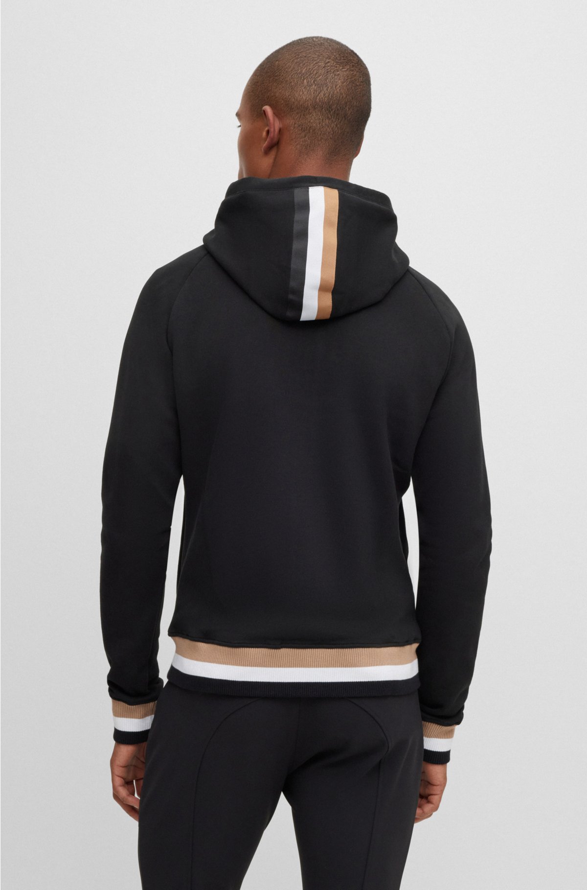 BOSS - Equestrian cotton zip-up hoodie with signature stripes and logo