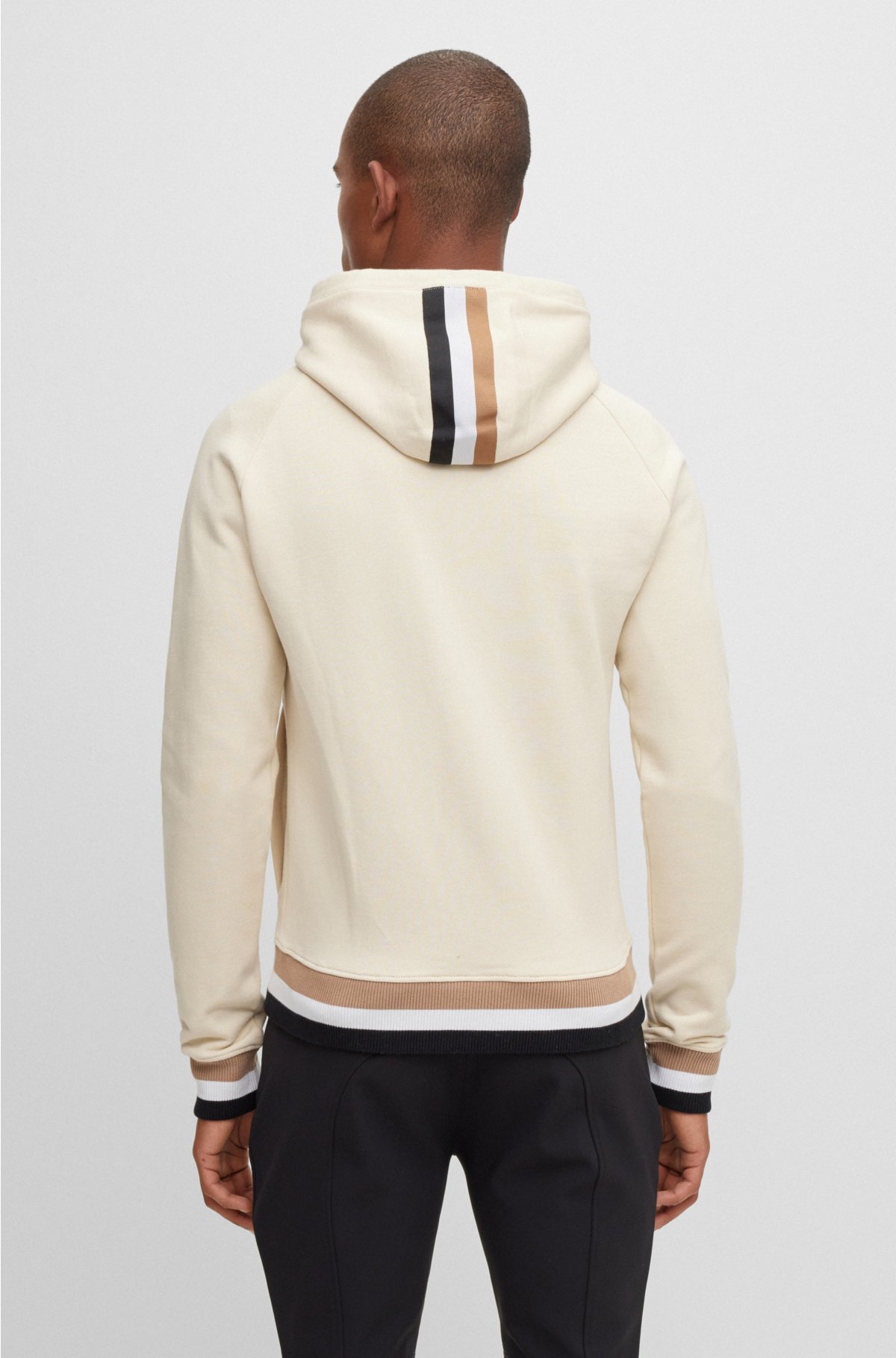 Equestrian cotton zip-up hoodie with signature stripes and logo, Beige