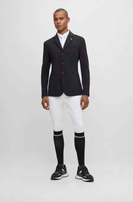 Equestrian full-grip breeches in power-sport fabric