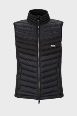 Equestrian padded gilet with monogram-print panels, Black