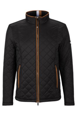 Gesteppte Reiterjacke mit kontrastfarbenen Paspeln, Schwarz