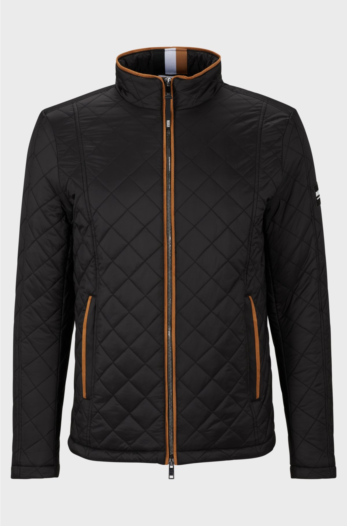 Equestrian padded jacket with contrast piping, Black