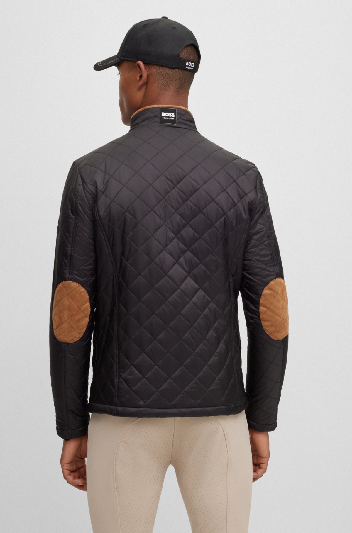 Equestrian jacket with diamond quilting and contrast piping, Black