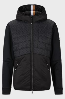 Equestrian hooded softshell jacket with monogram print, Black