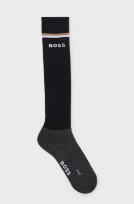 Chaussettes d&rsquo;&eacute;quitation &agrave; rayures embl&eacute;matiques et logo, Noir