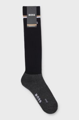 Chaussettes d&rsquo;&eacute;quitation &agrave; rayures embl&eacute;matiques et logo, Noir