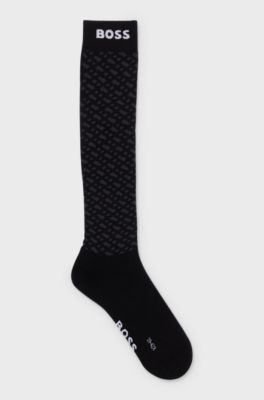 Equestrian monogram riding socks with contrast logo, Black