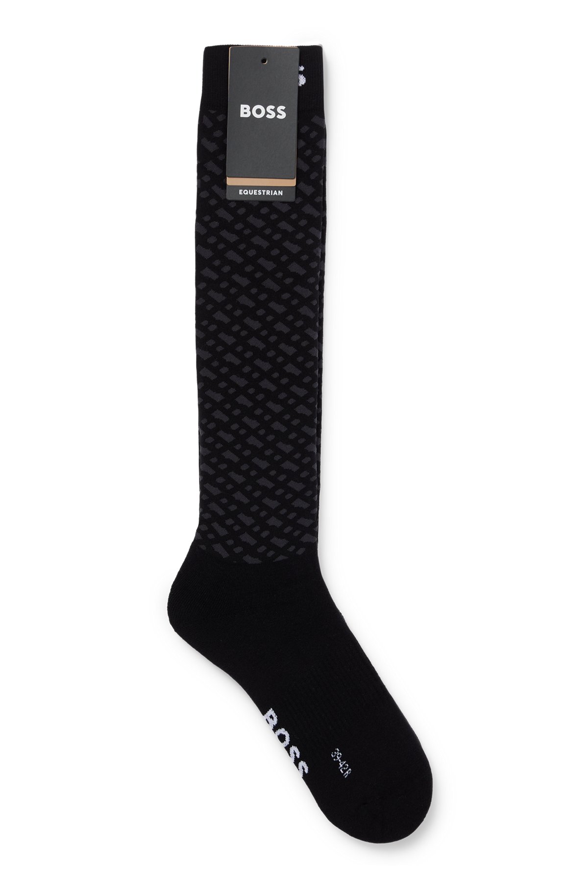 Reitsport-Socken mit Monogrammen und kontrastfarbenem Logo, Schwarz