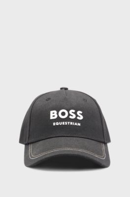Cappellino da equitazione a cinque pannelli con logo, Nero