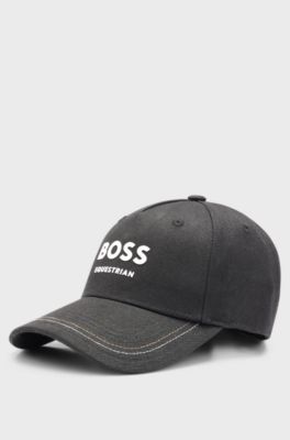 Casquette style &eacute;questre &agrave; cinq panneaux avec logos, Noir