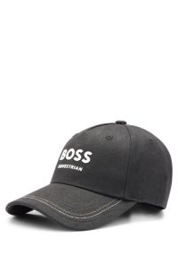 Casquette style &eacute;questre &agrave; cinq panneaux avec logos, Noir
