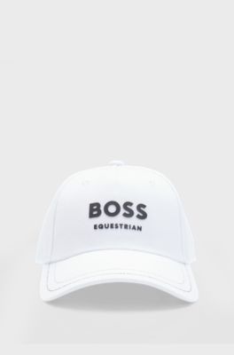 Cappellino da equitazione a cinque pannelli con logo, Bianco