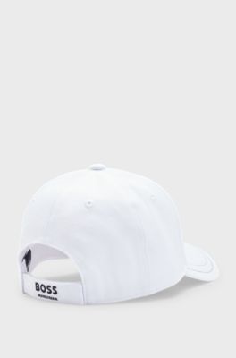 Cappellino da equitazione a cinque pannelli con logo, Bianco