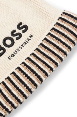 Equestrian cotton pom-pom beanie hat with embroidered logo, Light Beige