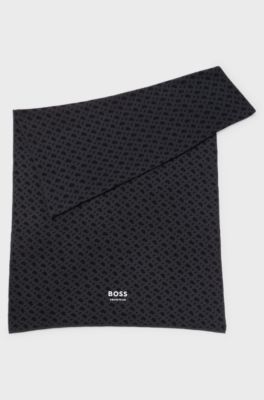 Equestrian cotton-blend scarf with monogram jacquard, Black