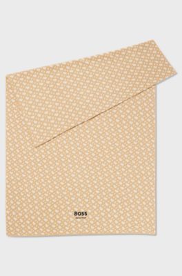 Equestrian cotton-blend scarf with monogram jacquard, Beige