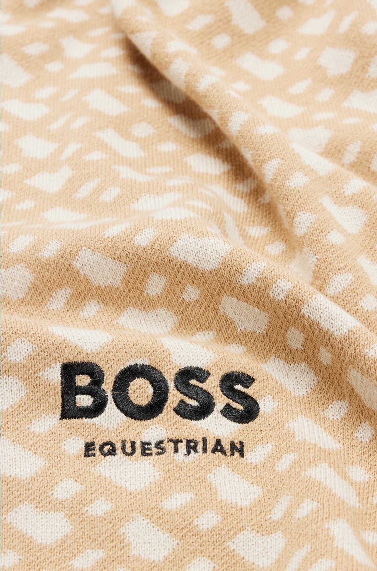 Equestrian cotton-blend scarf with monogram jacquard, Beige