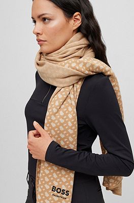 BOSS Equestrian cotton blend scarf with monogram jacquard