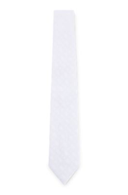 Equestrian show tie with all-over tonal monograms, White