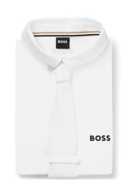 Equestrian show tie with all-over tonal monograms, White