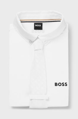 Equestrian show tie with all-over tonal monograms, White