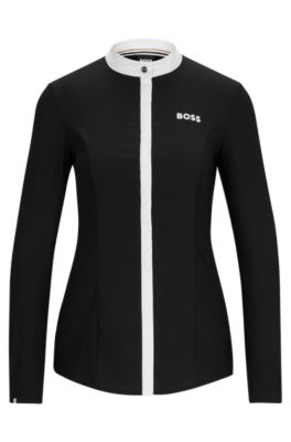 Equestrian slim-fit show blouse in mixed materials, Black