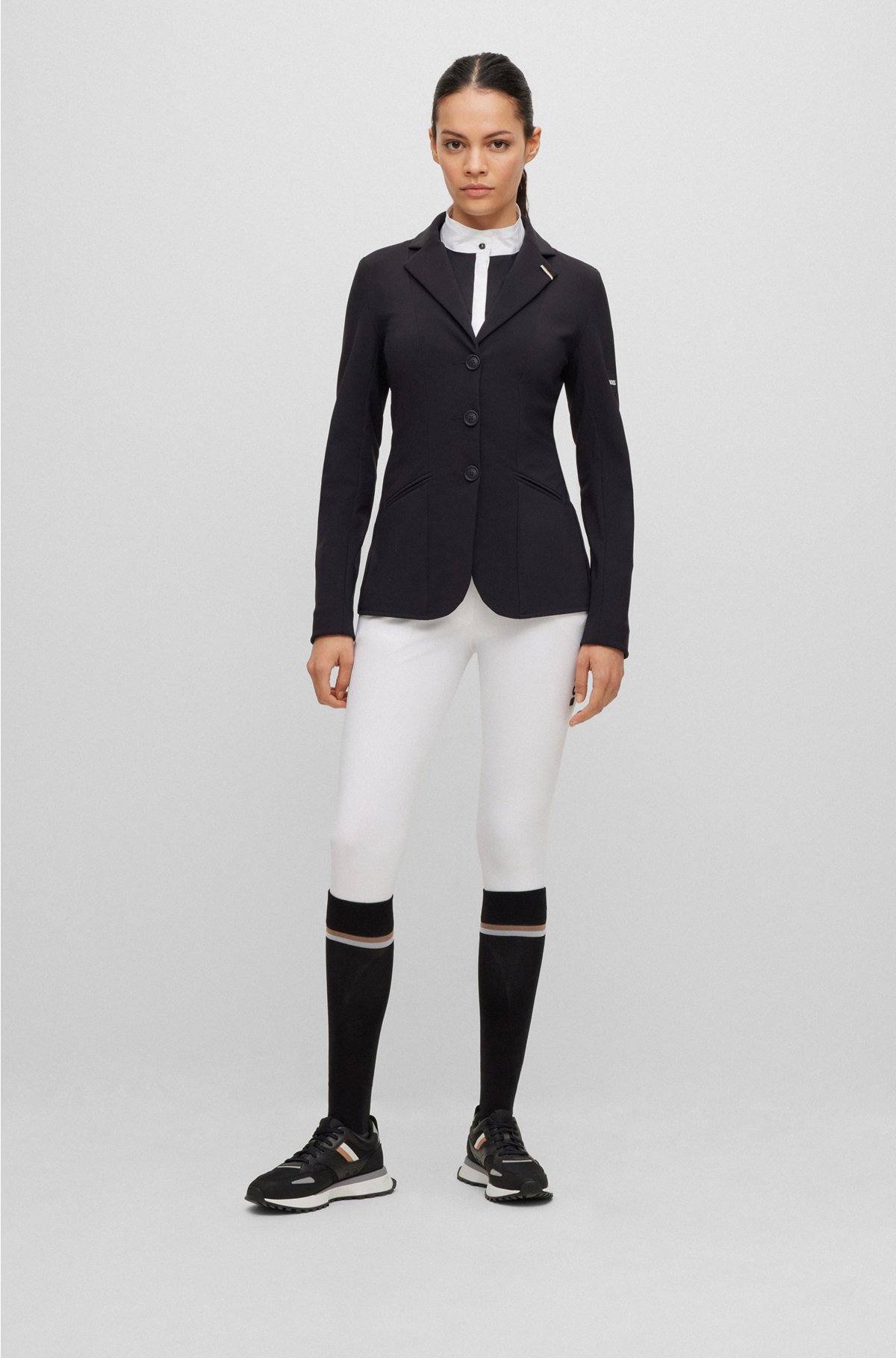 Equestrian slim-fit show blouse in mixed materials, Black