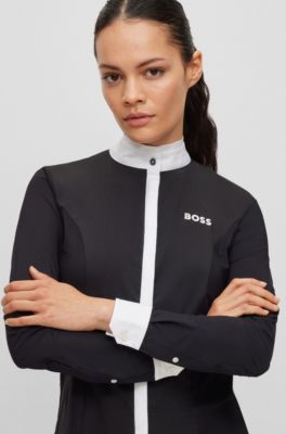 BOSS Equestrian slimfit show blouse in mixed materials