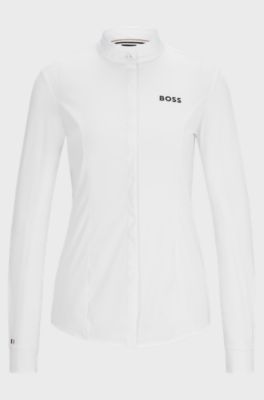 Equestrian slim-fit show blouse in mixed materials, White