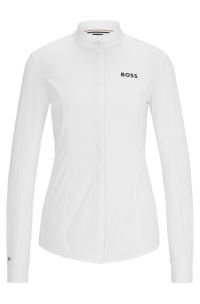 Chemisier Slim de concours d'&eacute;quitation en mati&egrave;res m&eacute;lang&eacute;es, Blanc