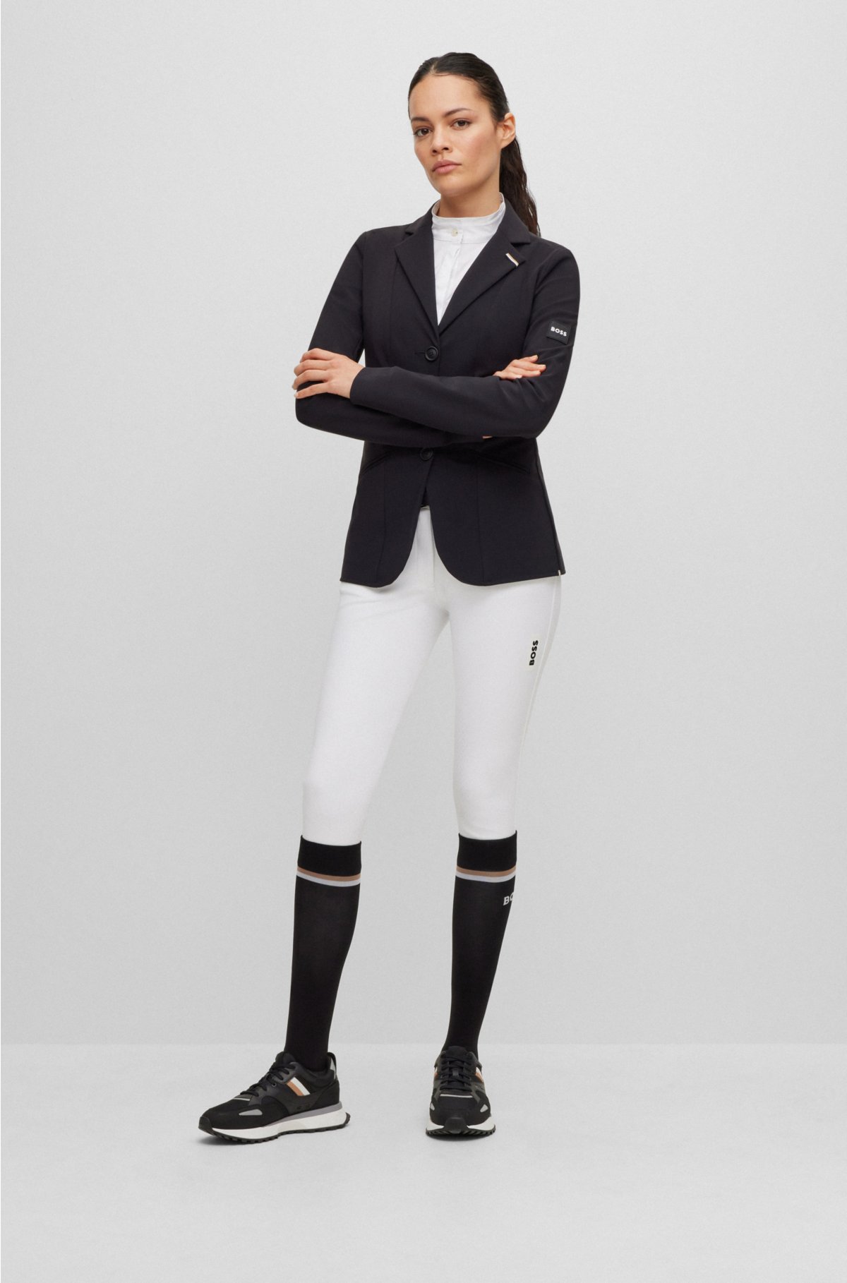 Equestrian slim-fit show blouse in mixed materials, White