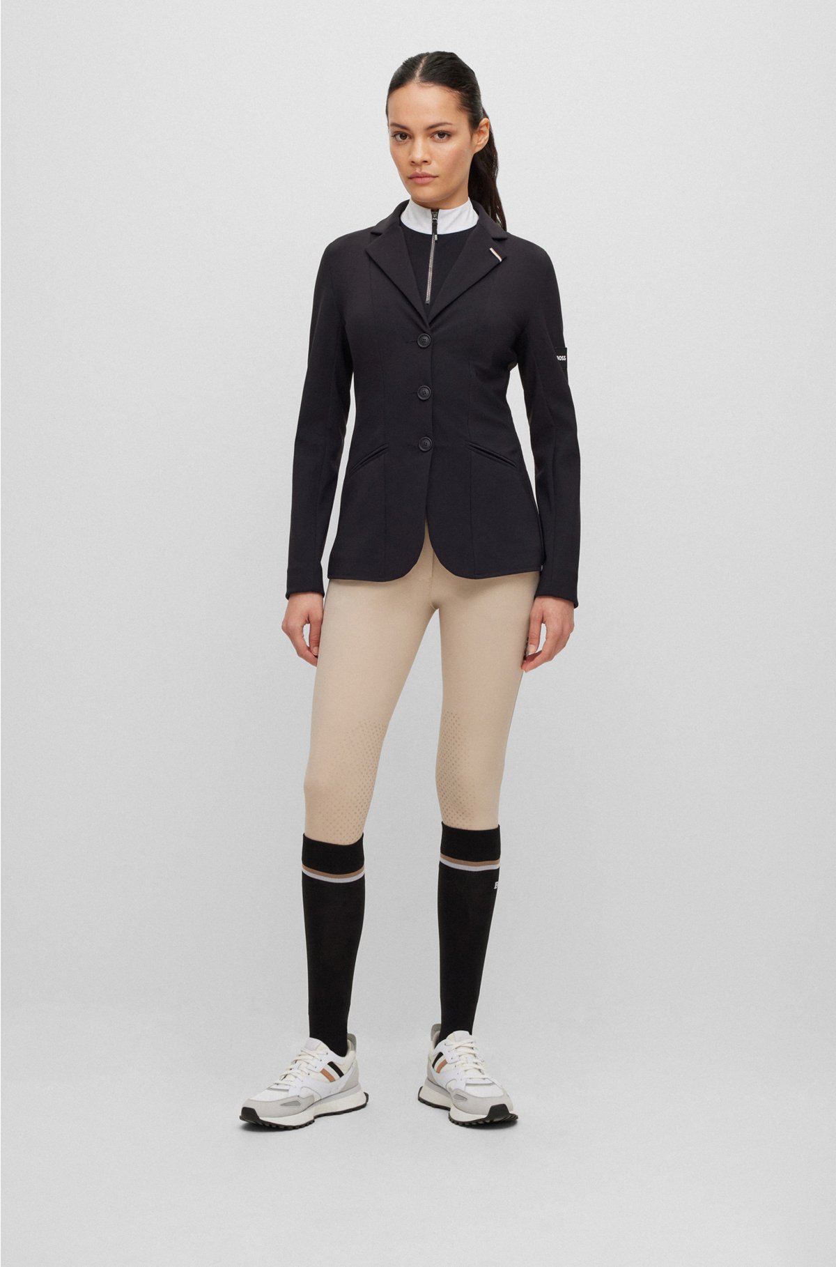 Equestrian slim-fit show shirt in power-stretch material, Black