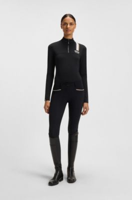 Equestrian slim-fit training shirt in power-stretch material, Black