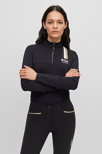 Slim-Fit Reitsport-Trainingsshirt aus Power-Stretch-Material, Schwarz