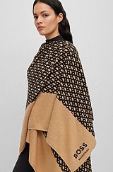 Equestrian monogram-pattern poncho in modal and cotton, Patterned