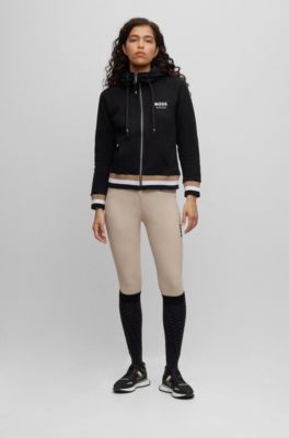 Equestrian cotton zip-up hoodie with signature stripes, Black