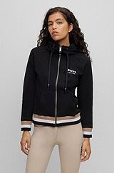 Equestrian cotton zip-up hoodie with signature stripes, Black