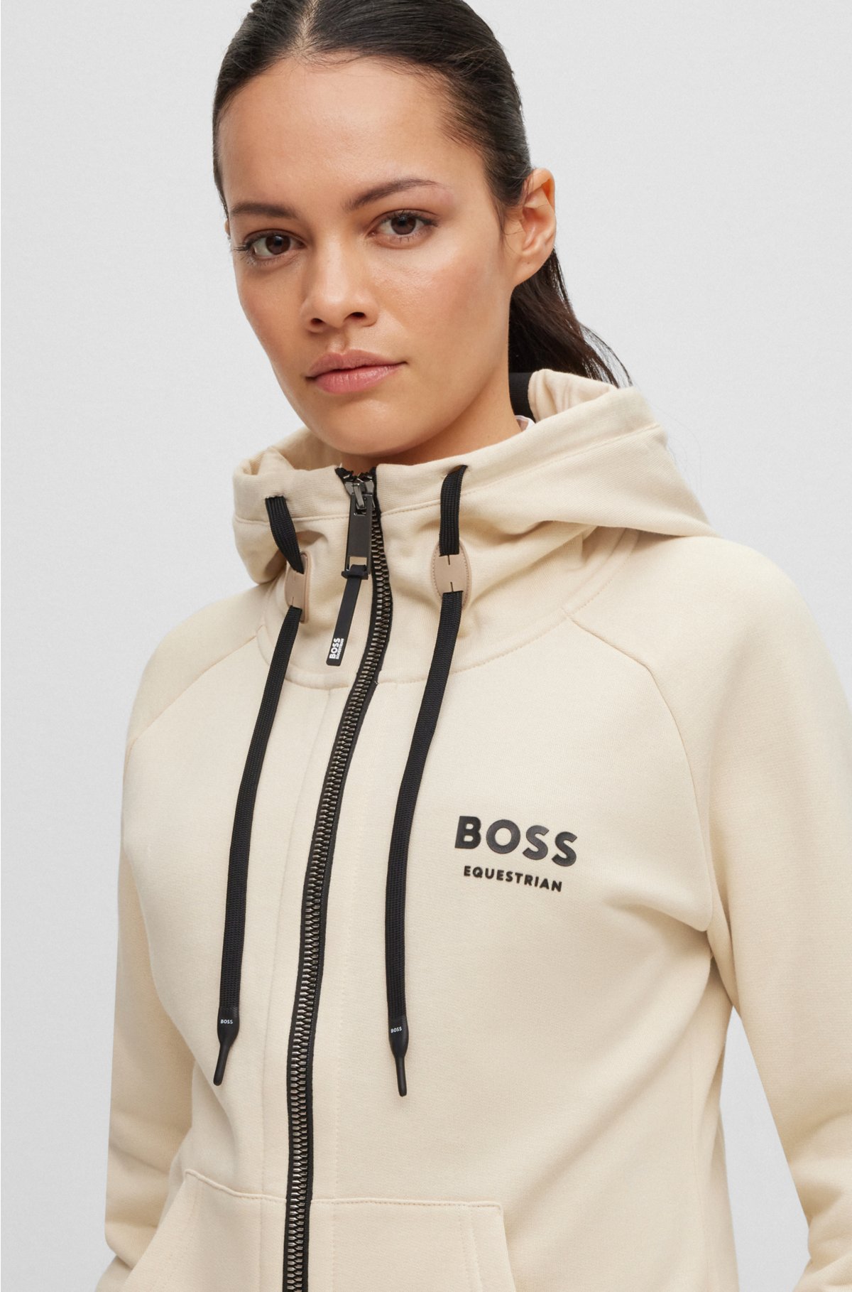 BOSS - Equestrian cotton zip-up hoodie with signature stripes