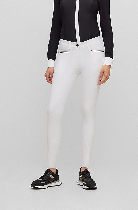 Pantalones de equitación de material superelástico con agarre integral, Blanco