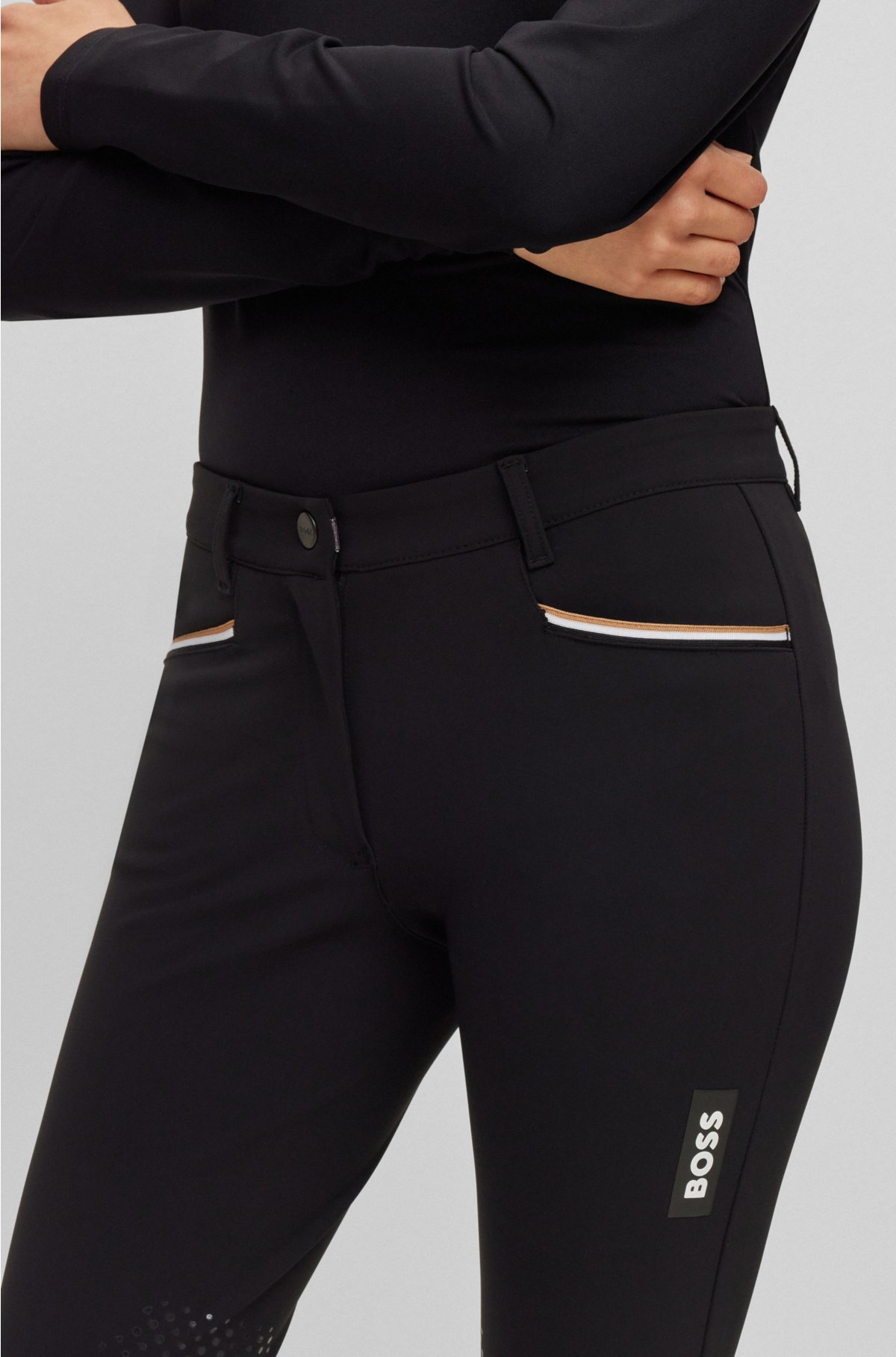 Equestrian knee-grip breeches in power-stretch material, Black