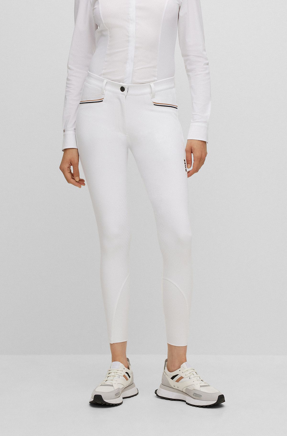 Equestrian knee-grip breeches in power-stretch material, White