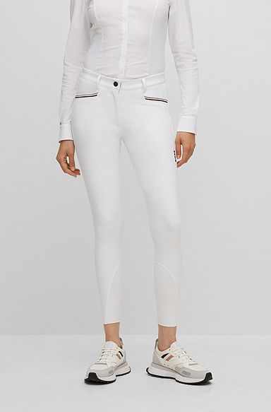 Pantaloni da equitazione in materiale super elasticizzato con grip al ginocchio, Bianco