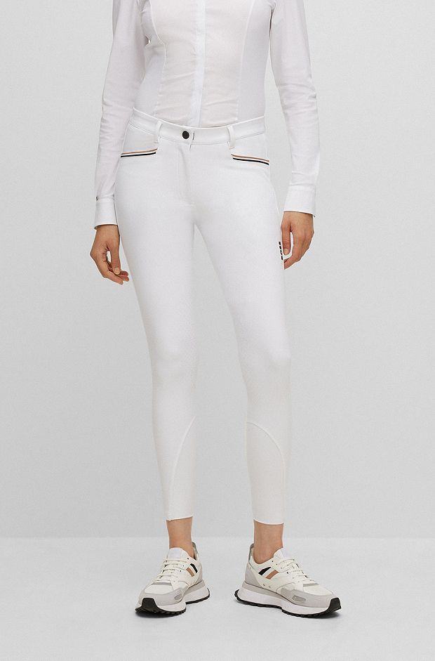 Pantaloni da equitazione in materiale super elasticizzato con grip al ginocchio, Bianco