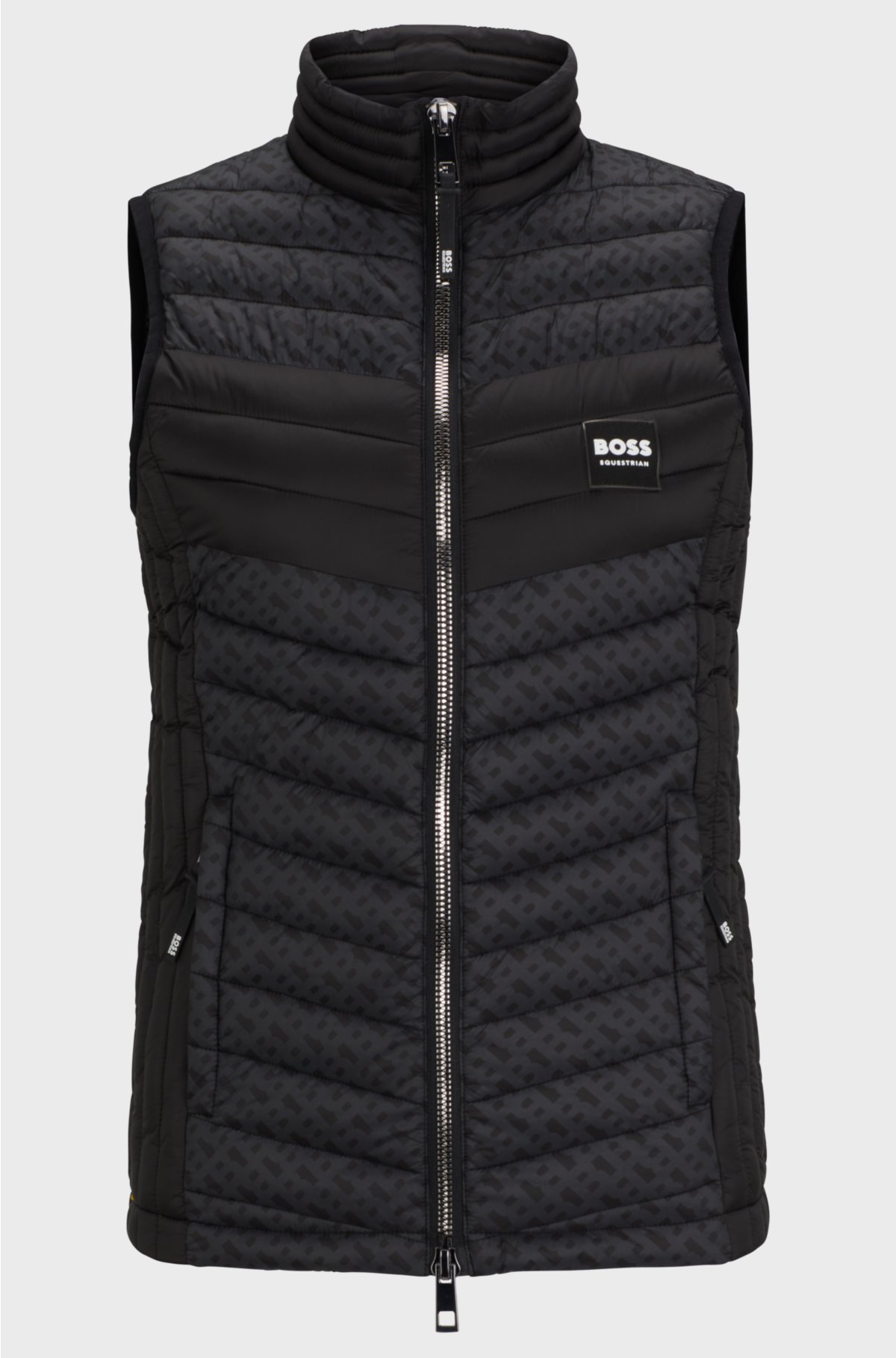 Equestrian monogram gilet with silicone logo patches, Black